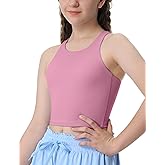 Girls Tank Tops Double Lined Crop Tops for Kids High Crew Neck Racerback Basic Sleeveless Dance Top for Girls