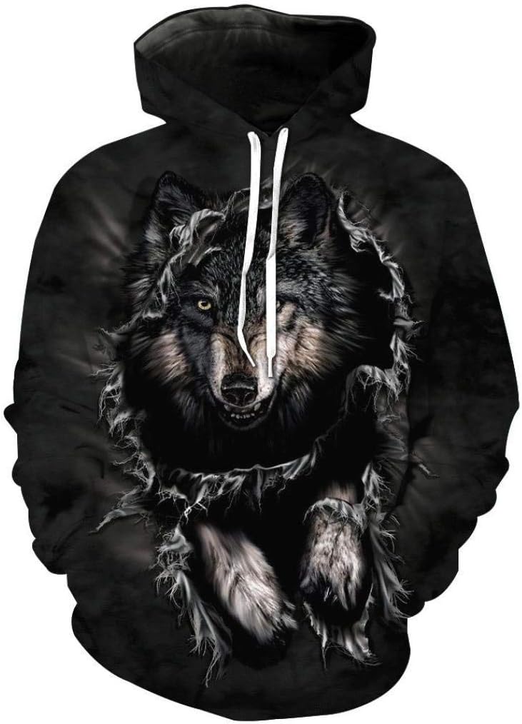 Elogoog Clearance Unisex Realistic Wolf Digital 3D Print Casual Sweatshirt Jacket Hoodie