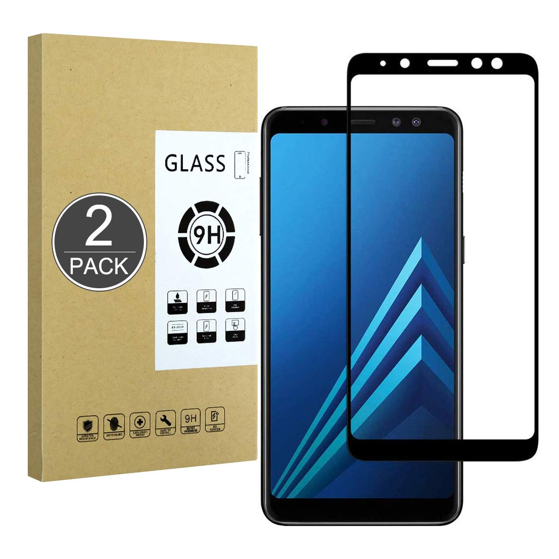 E-Hamii Full-Coverage Film Compatible with Samsung A5 2018[Black],[Full Screen Glued][Anti-scratch] Premium 9H Tempered Glass Protective Cover,for Samsung A5 2018