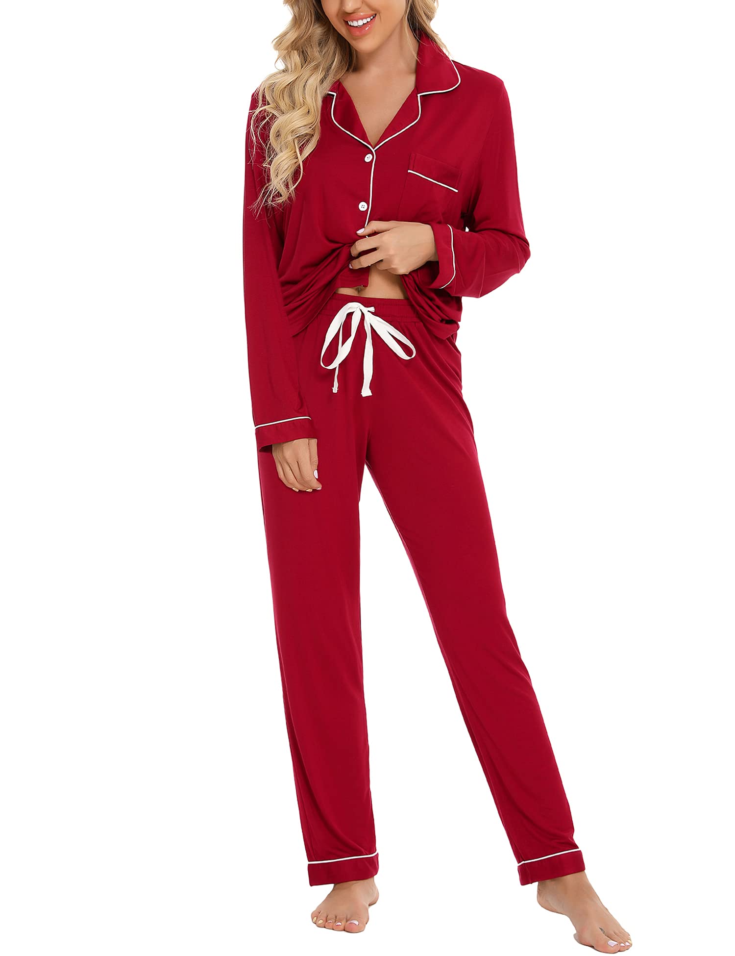 Photo 1 of Senert Womens Pajamas Set Buttton Down Pajamas Sets Sleepwear Long Sleeve Pjs Lounge Set Red (Size Unknown)