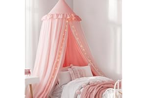 AVRSOL Bed Canopy Drapes, Double Layer Canopies Netting Tent for Bed, Princess Fairy Bed Canopy with String Lights for Girls, Adults, Canopy Bed Curtains Mosquito Net, Pink, 27''x108''