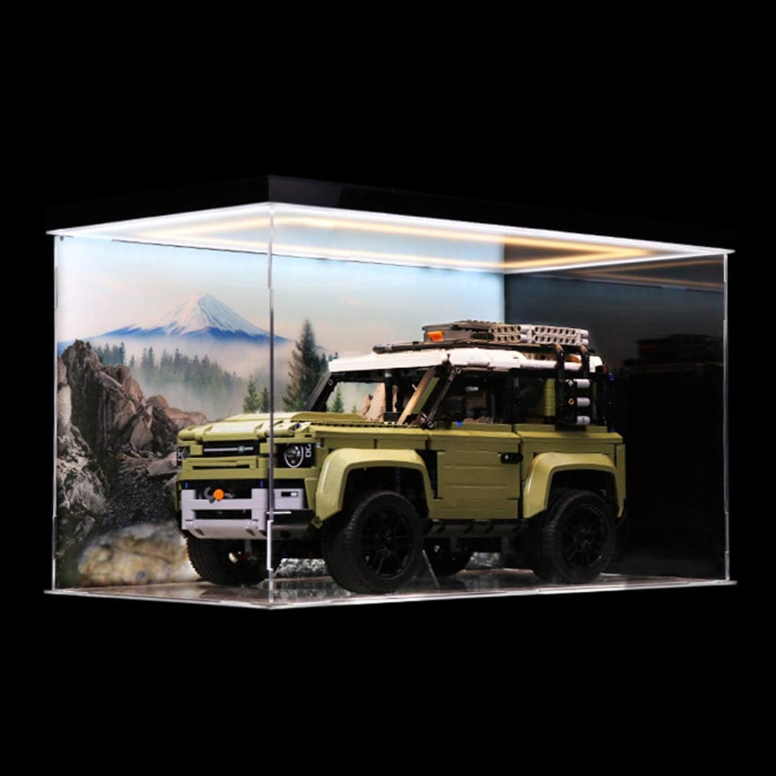 Haunen Acrylic Display Case/Box with LED lights for Brick Building Block, Dustproof Display Box for LEGO Land Rover Defender Off-road Vehicle 42110 (NOT Included The Model)