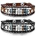 Besteel 2PCS Vintage Genuine Leather Bracelet for Men CZ Brown Adjustable Bangle Braided Bracelet, 7.3-8.5 inches