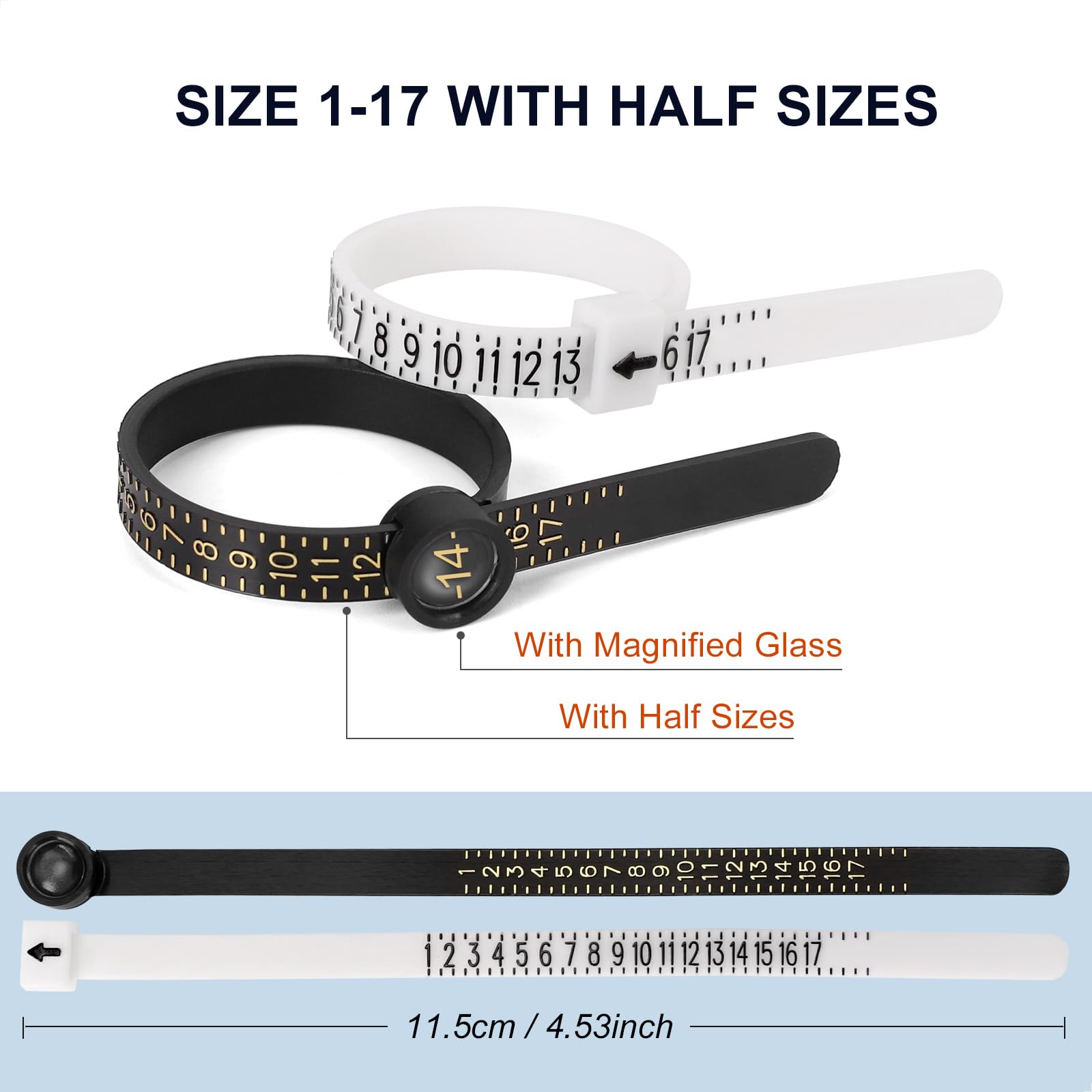 Ring Sizer Measuring Tool Kit, Ring Mandrel Measurer, 27 PCS Premium Steel Measuring Ring Tool, US Ring Size 0-13, 2 PCS Reusable Finger Size 1-17 USA Rings Size with Magnified Glass