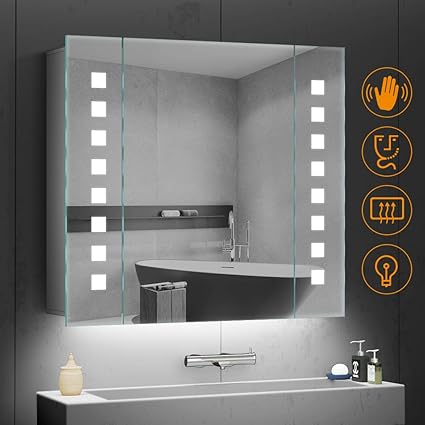 Quavikey LED beleuchtete Badezimmerspiegel Kabinett Aluminium badezimmerspiegel mit hintergrundbeleuchteter LED beleuchtet Ra