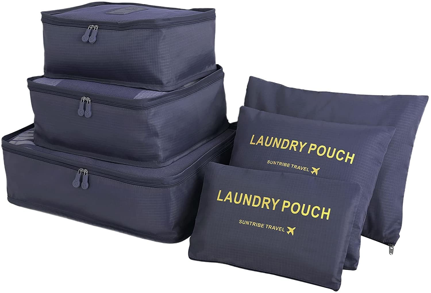 GUMTAPE Travel Organiser Packing Bags,6 PCS Travel Packing Cubes Set for Clothes Travel Luggage Organizers Storage Bags (Dark Blue (Navy)