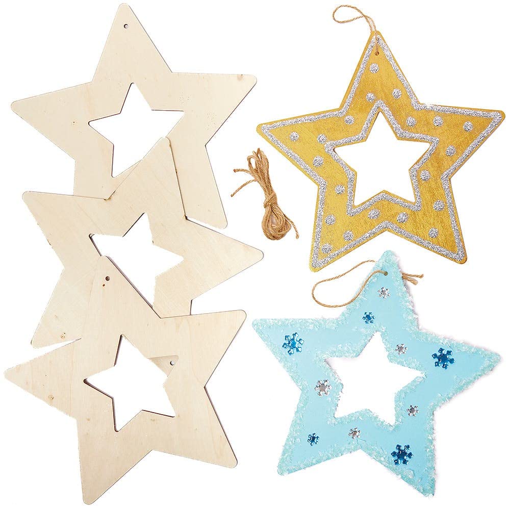 Baker Ross FX261 Star Wooden Wreaths - Pack of 6, Christmas Decoration Kids Crafts Kits, Wooden Christmas Wreath