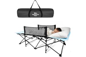 High Stream Gear Toddler Cot Bed: Kids Travel Camping Bed, a Portable Folding Cot for Kids Great for Outdoors and Young Guests at Home. Comfortable Kids Sleeping Cot Easy to Store and Use (Light Blue)