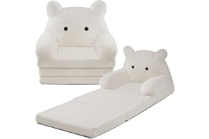 Tsinglax Foldable Kids Sofa, Sherpa Teddy Bear Toddler Couch with Tri Folding Foam Cushions, Kids Couch Sofa for 1 2 3+ Year Old Girls Boys Birthday Gift, fit for Playroom, Nursery, or Living Room