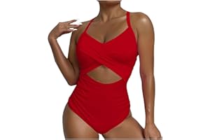 GENERIC One Piece Swimsuit Women Tummy Control Bathing Suits High Waisted Sexy V Neck Wrap Cutout Push Up Modest Swimwear