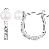 WOSTU 925 Sterling Silver Gold Shell Pearl Huggie Hoop Earrings for Women Hypoallergenic Daily Wear Fashion Jewelry Christams Anniversary Elegant Ocean Themed Pearl Earrings