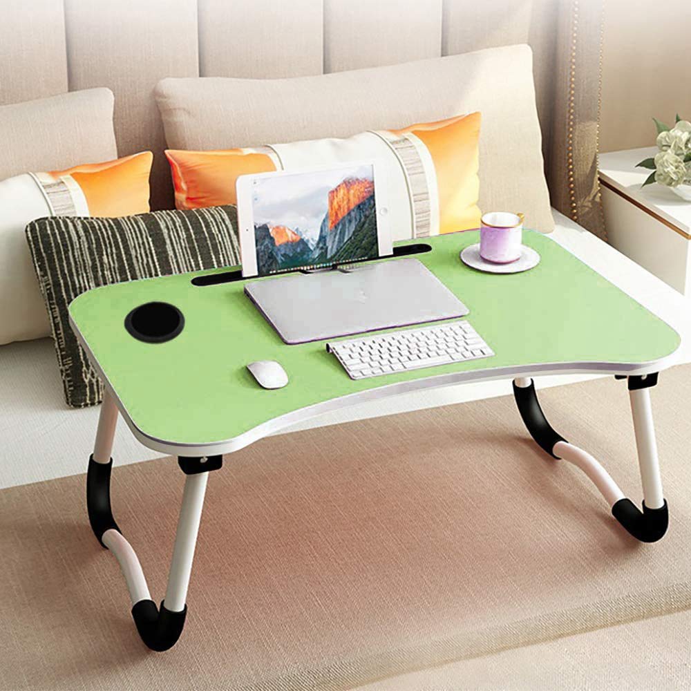 Laptop Bed Table,Portable Lap Desk,Notebook Stand Reading Holder,Notebook Table Dorm Desk with Foldable Legs & Cup Slot,for Eating Breakfast,Reading,Watching Movie on Bed/Sofa(60 x 40cm(Green)