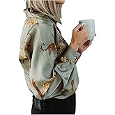 WDIRARA Women's Leopard Button Down Satin Shirt Long Sleeve Dressy Blouse Top