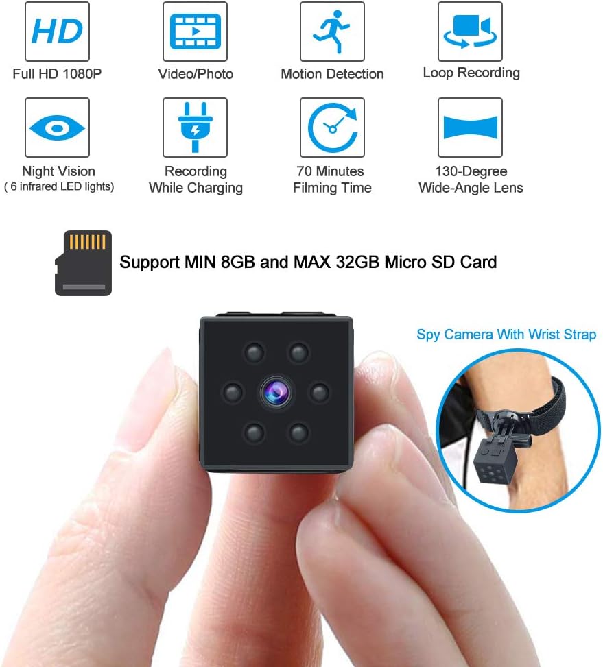 Mini Spy Hidden Camera, Sooreally Wireless Cop Camera 1080P Portable Small Magnetic Covert Security Nanny Cam with Night Vision Motion Activated for Gift, Home, Car, Office, Sports, Indoor and Outdoor