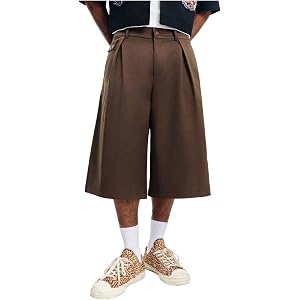 VIPWOLF Men's Wide Leg Below Knee Shorts Pleated Baggy Chino Dress Shorts | Business Casual Old Money, Vacation Casual Travel