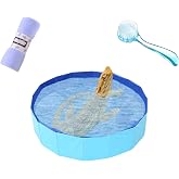 Bearded Dragons Foldable Bathtub with Soft Brush and Towel Set Reptile Accessories Swimming Pool Relax Cleaning Set for Small Pets Guniea Pig Turtle Hedgehog (11.8x3.93In)