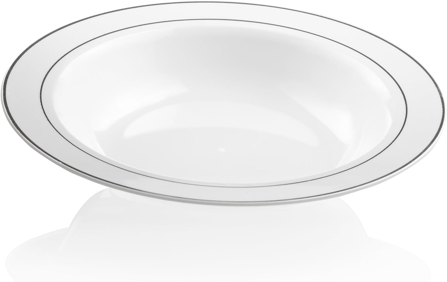 Mashers 12oz White Plastic Disposable Soup/Salad/Dessert Bowls with Silver Rim – Pack of 160