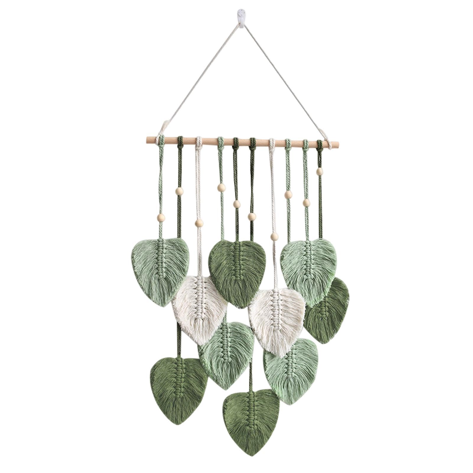 Photo 1 of EMVANV Macrame Wall Hanging Leaves,Hand-Woven Cotton Rope Leaf Tapestry For Nursery Bedroom Living Room, green