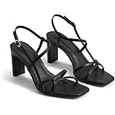 Coutgo Womens Chunky High Heels Strappy Sandals Square Open Toe Ankle Strap Wedding Party Dress Shoes