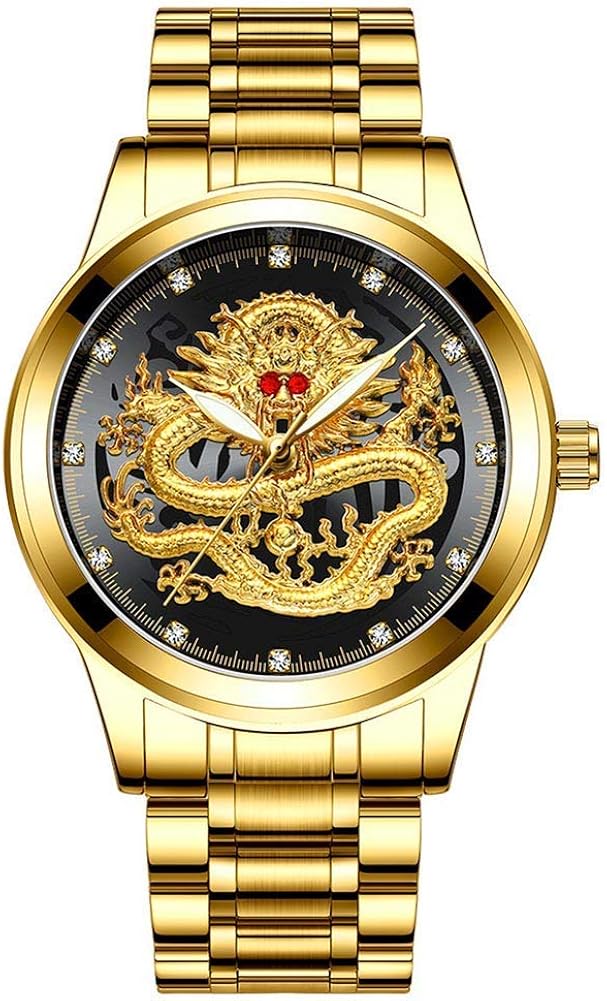 Orologio Automatico Uomo Con Drago 3D - Quadrone 50mm, Gomma, Impermeabile 30m, Sportivo E Fashion