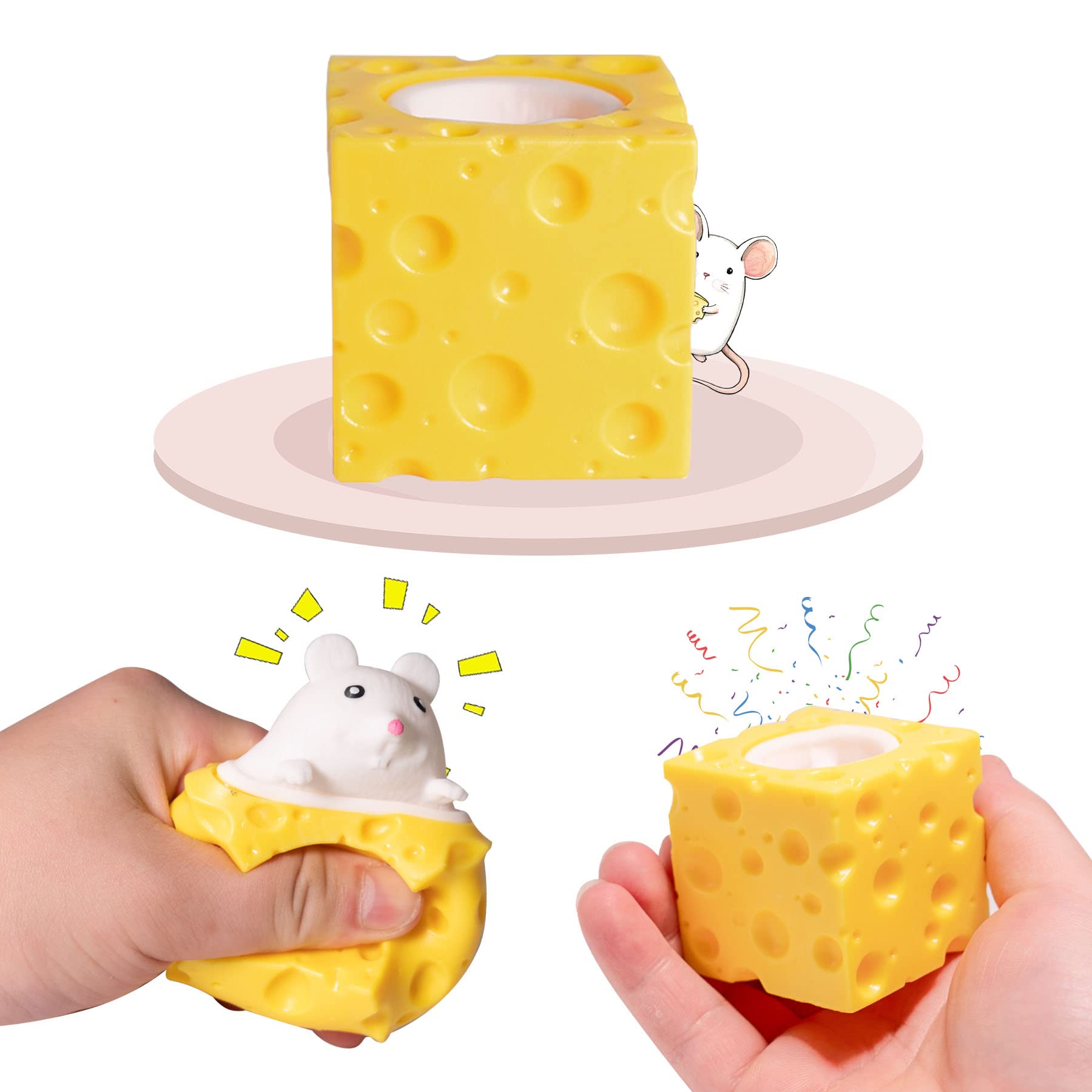 Photo 1 of Holgosiu Cheese Squishy Stress Toys Novelty Squeeze Ball Cheese Mouse Squishy Stress Toys Mouse in Cheese Squeeze Fidgets Relieve Stress