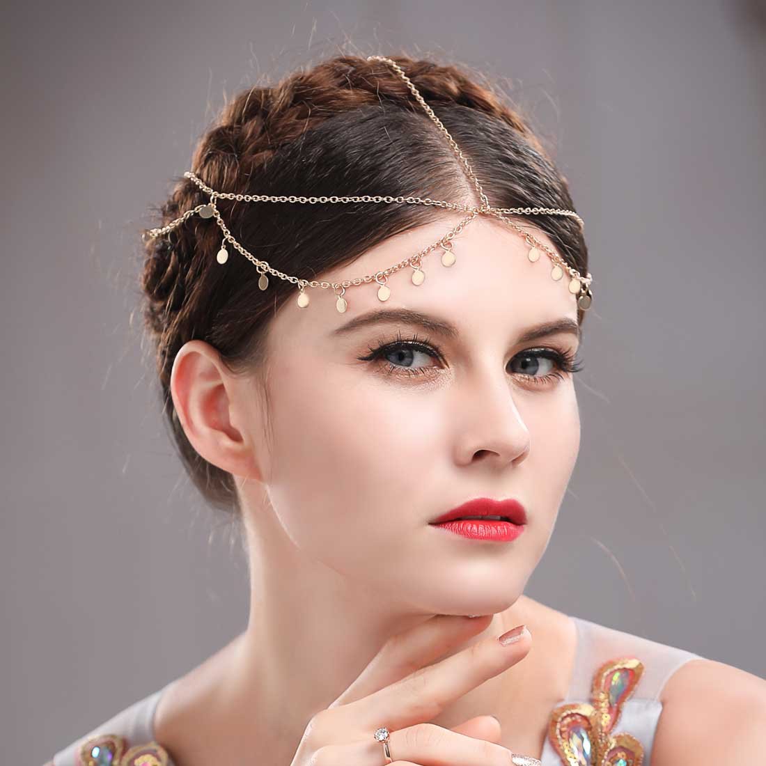 Aukmla Gold Small Coins Hair Chain Boho Festival Wedding Headpiece Head Chain Spring Summer Christmas Headchain Gold Hair Jewelry for Women and Girls : Beauty