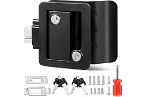 SKOUTAG RV Travel Trailer Entry Door Lock with Paddle Deadbolt, Polar Black Camper Door Latch Handle with Keys RV Door Lock Replacement, RV Security Kit for Camper Horse Trailer Cargo Hauler
