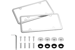 LivTee Chrome License Plate Frames, 4 Holes Stainless Steel License Plate Covers, 2PCS Car License Plate Holder, Automotive Accessories, Slim Design with Bolt and Gasket Cover for US Cars(Silver)