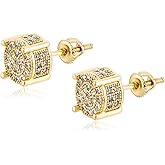 TOPGRILLZ Screw Back Earrings 14K Golden Plated 5A+ Cubic Zirconia Cluster Round Screw On Stud Earrings For Men Women Aretes De Hombre