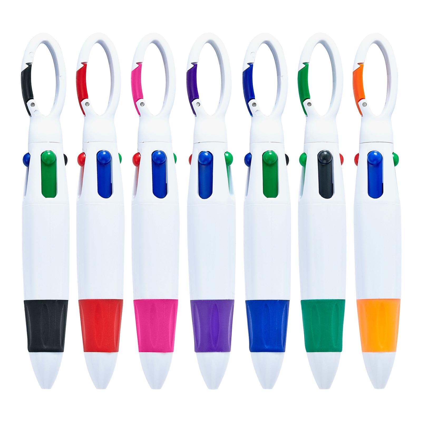 Lam-lord 7 pcs Retractable Shuttle Pens, 4-in-1 Multicolor Ballpoint Pens with Buckle Keychain on Top, Multi Biros Pen for Office School Supplies Students Adults Gifts(7 Color)