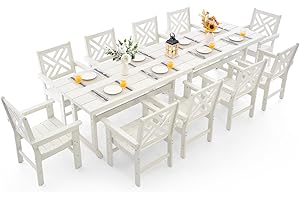 AXMOLM 12 Piece HDPE Outdoor Dining Set for 10 with 2 Table, Patio Dining Furniture Set with Umbrella Hole, Outdoor Table and Chairs for Garden, Poolside, Backyard, Deck