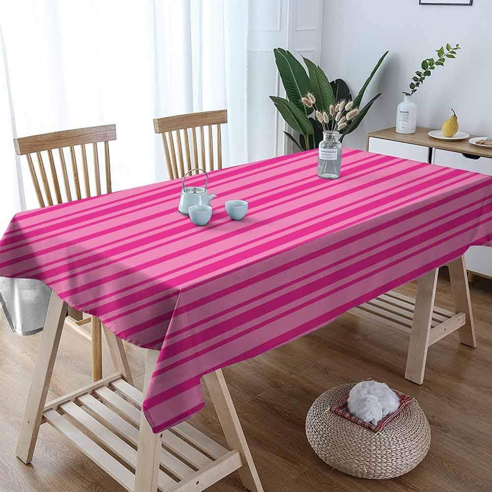 Rectangular Tablecloth,Hot Pink,Horizontal Bold and Thin Stripes in