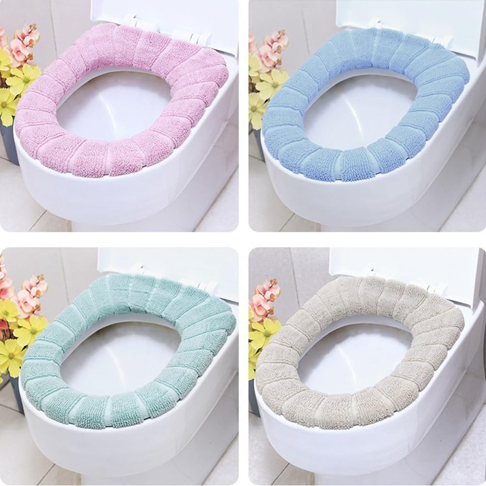 Bathroom Soft Toilet Cover Toilet Seat Cover Pads Washable Universal Size 4 Pieces