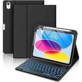 Hamile for iPad 11th 10th Generation Case with Keyboard - 7 Colors Backlit Wireless Detachable Folio Keyboard Cover with Pencil Holder for iPad 11-inch A16 2025 10th Gen 10.9 Inch 2022 (Black)