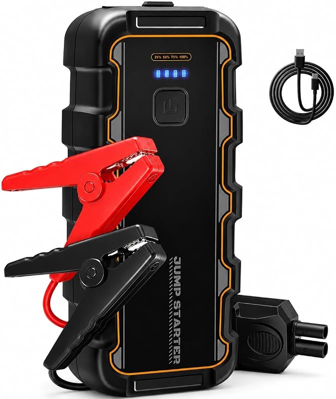 Motor de arranque de bateria de carro de 7000A, para gasolina de 8.0L/gasóleo de 6.0L, arranque portátil de 12V com carregamento rápido USB e grampos para bateria, funciona em frios extremos, para carro, mota, barco, campismo