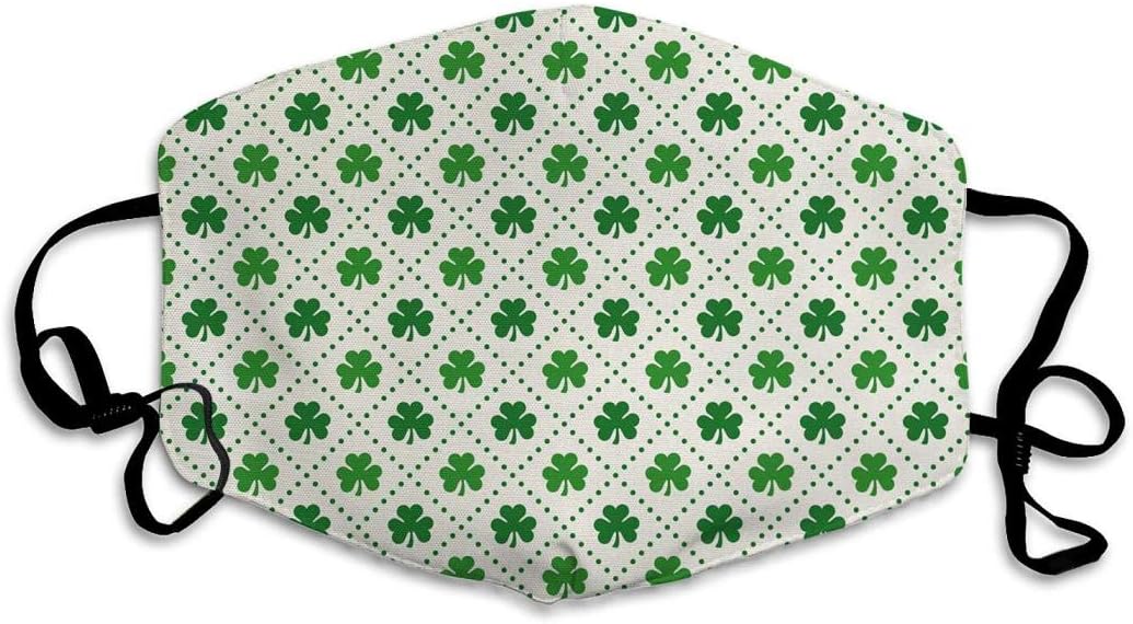 4 Leaf Shamrock Clover Flowers Face Mask 3D Printed Anti Pollution Dust Mouth-Muffle with Adjustable Earloop Face Mask for Women Men
