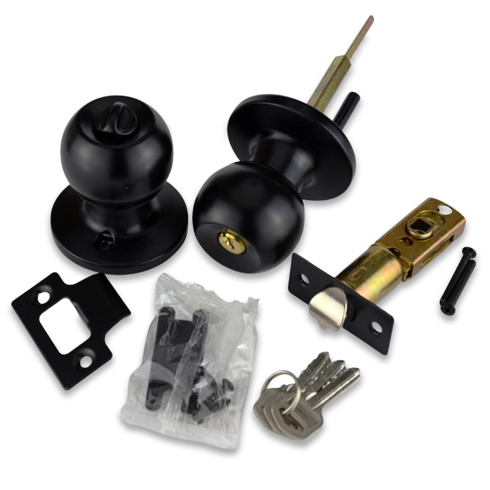 HANDLESTORE® Locking Door Knobs - Entrance, Privacy or Passage with Keys or Thumb Locking - Matt Black (Entrance Knob)