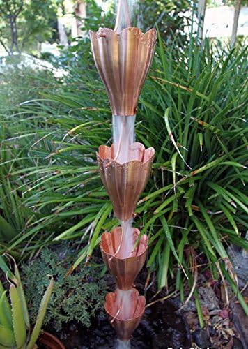 Nutshell Stores XL Scallop Copper Cups Rain Chain with Installation Kit (14 Foot)