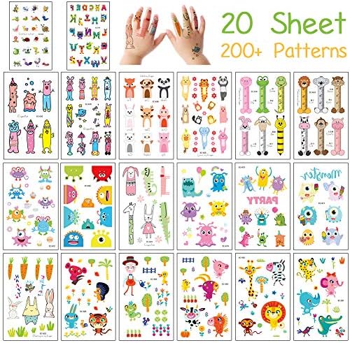 Bibivisa Kids Temporary Tattoos, 20 Sheets Various Zoo Animals Tattoos Sticker with Dog Cat Lion Pig Elephant Giraffe for Girls & Boys Body Art, Jungle Woodland Animal Party Favors