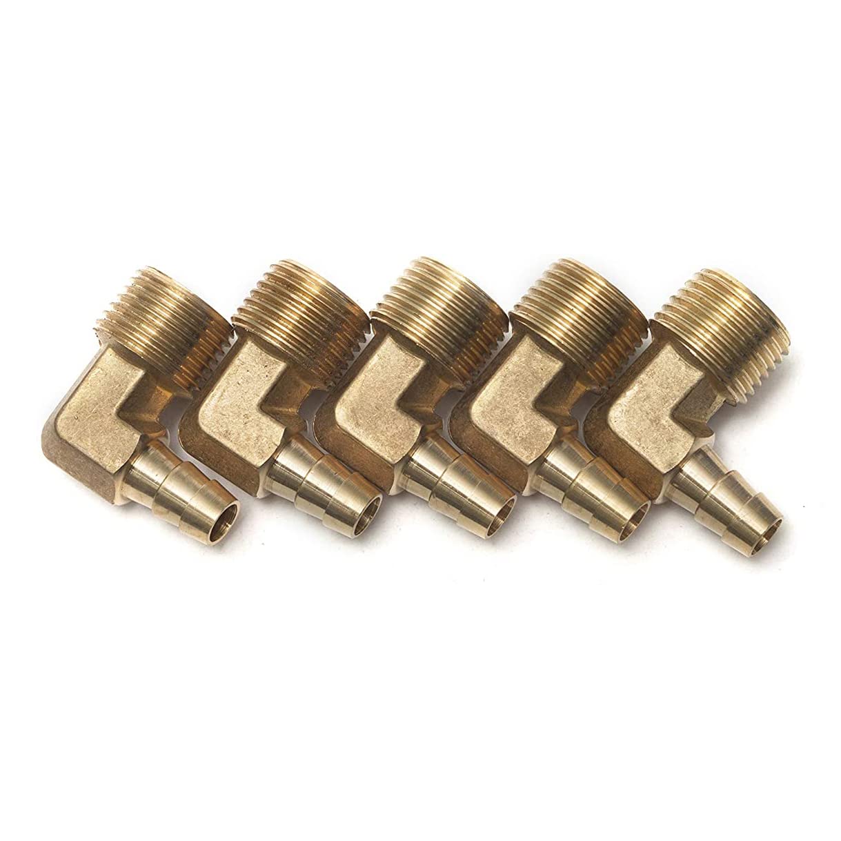 LTWFITTING 90 Deg Elbow Brass Barb Fitting 1/2-Inch Male BSPT x 10mm ID Hose(Pack of 5)
