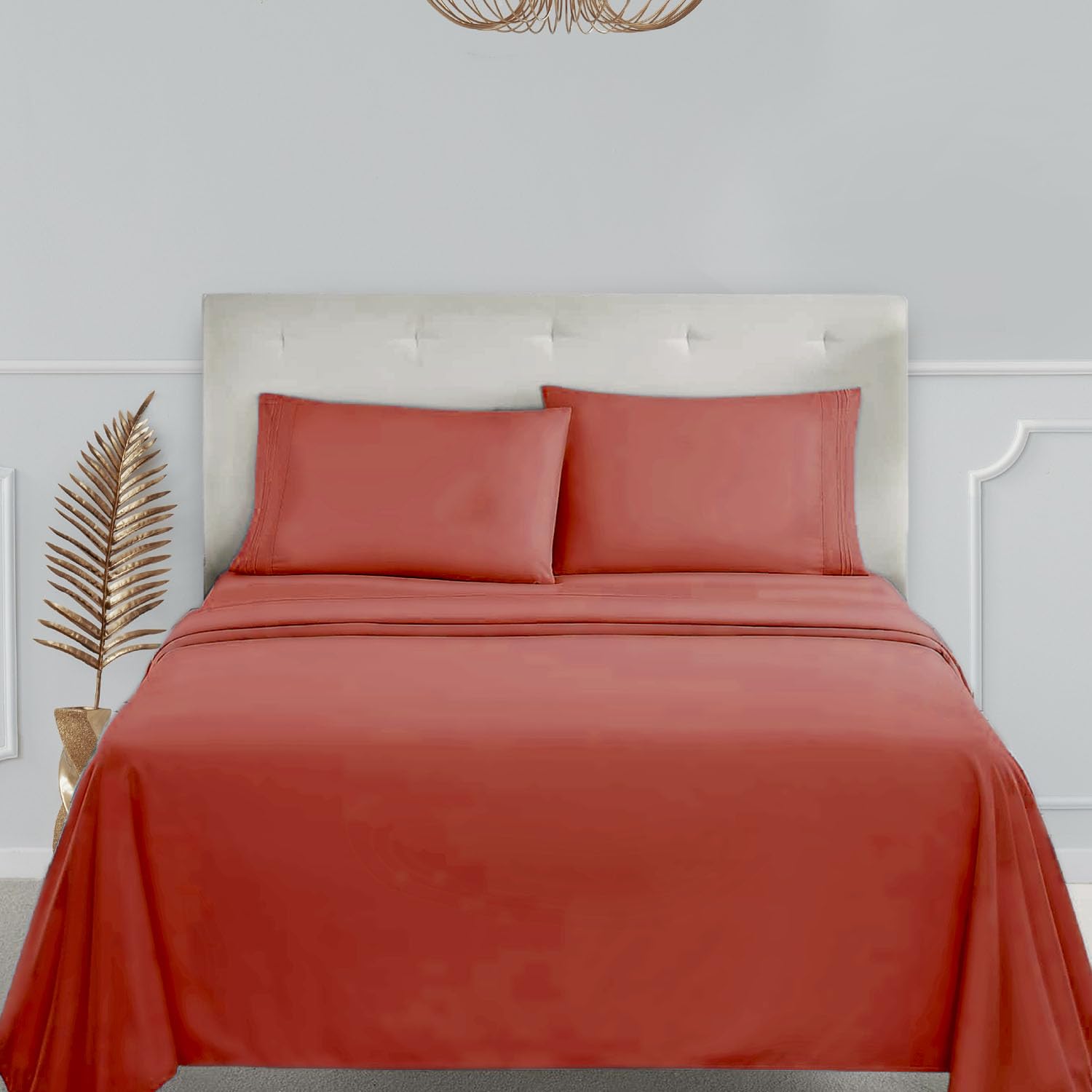 Clara Clark Double Brushed, Deep Pocket Bed Sheet Set, Microfiber, Orange, Split King — image 1