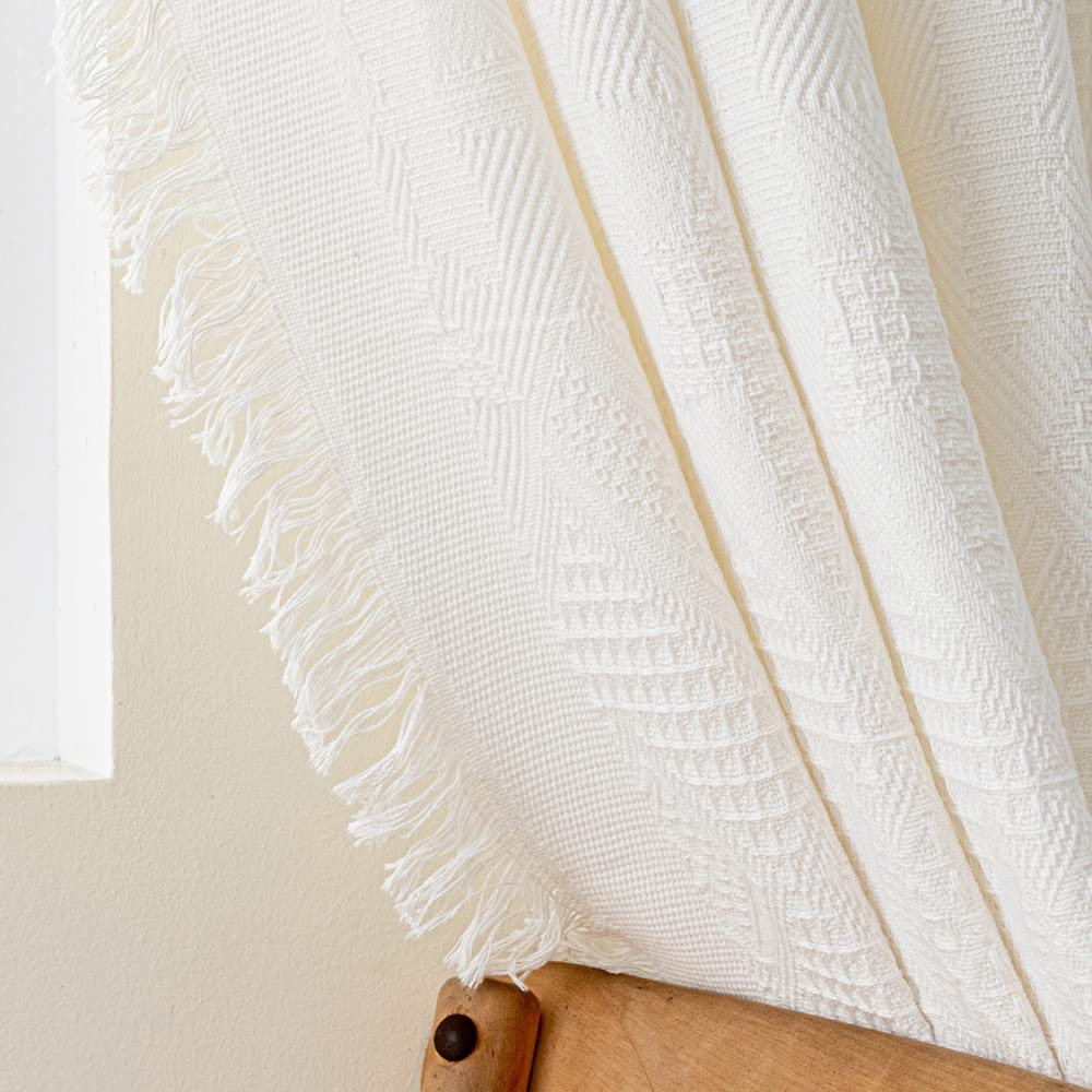Photo 1 of Amidoudou 1 Pair Cotton Linen Boho Curtains with Tassel Nordic Style Modern Curtains for Living Room Bedroom (White,51x96 Inch)