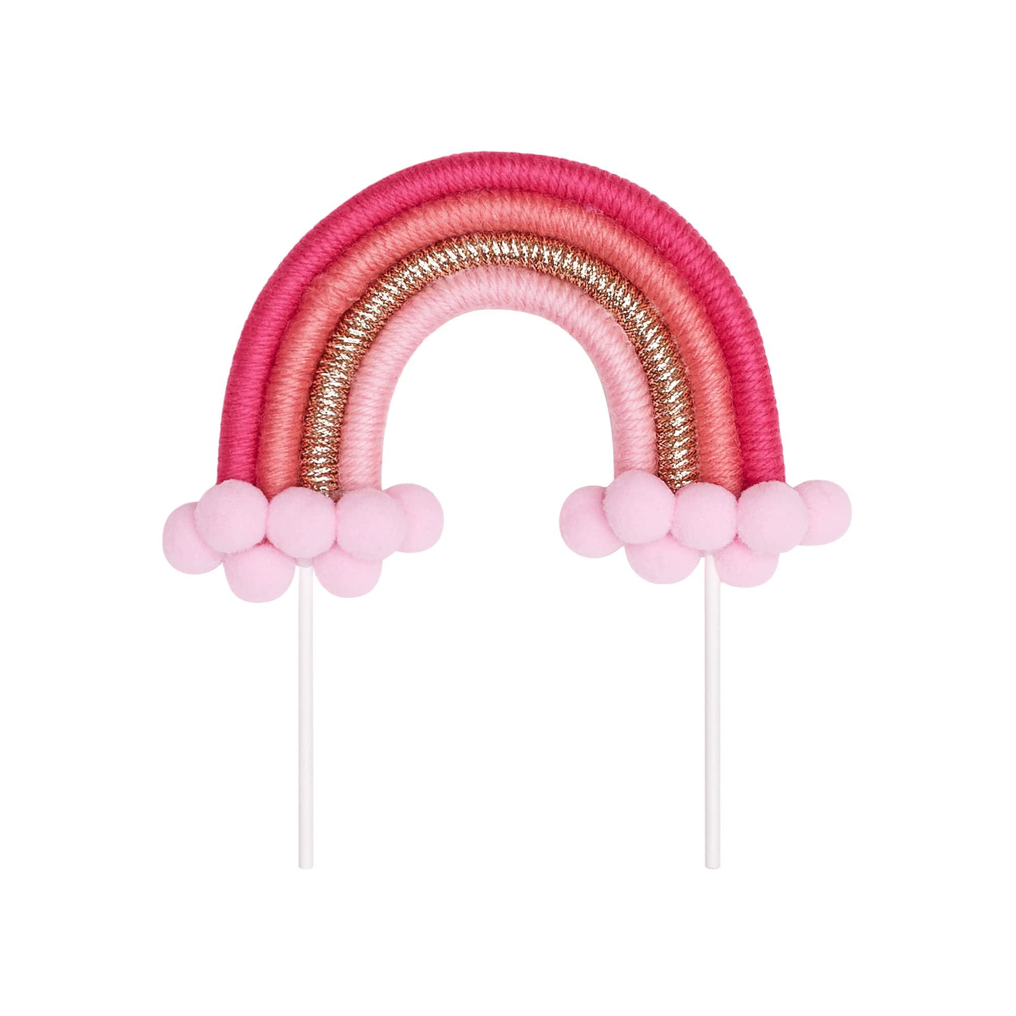The Baked Studio - Boho Braided Rainbow And Cloud Cake Topper For Cake Decorating For Birthdays Baby Shower Christenings (Boho Rainbow - Pink & Gold)