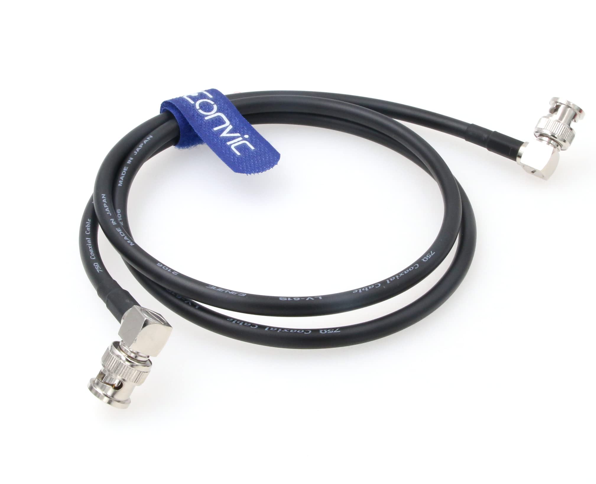 EONVIC 12G Neutrik BNC Coaxial Cable HD SDI Cable CCTV Camera Surveillance Cables for 4K CCTV Signal Video Camera (50CM, Right Angle BNC, Black)