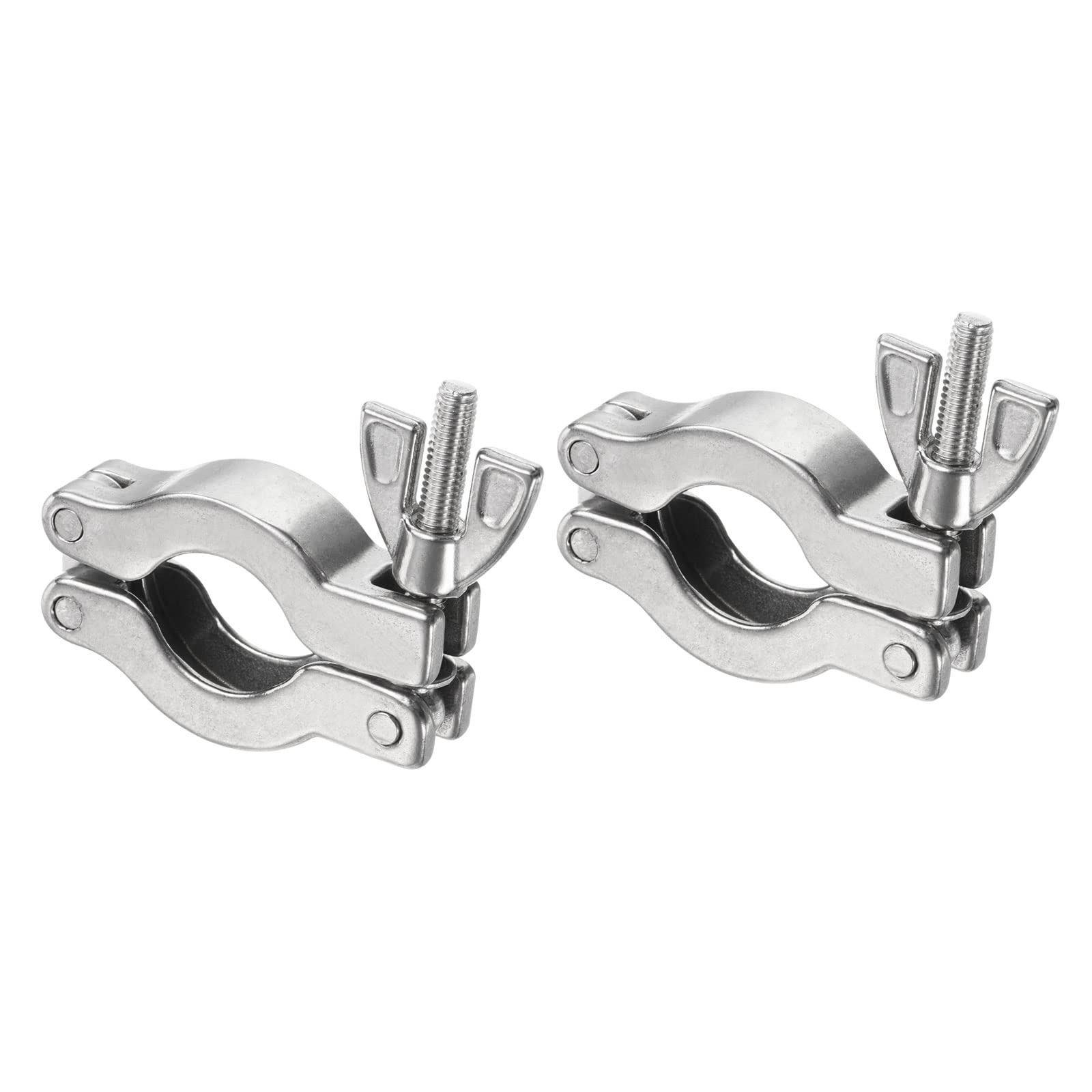 PATIKIL KF-16 Vacuum Clamp, 2 Pack 304 Stainless Steel Durable Double Pin Hose Clamp with Wing Nut for Ferrule, Silver