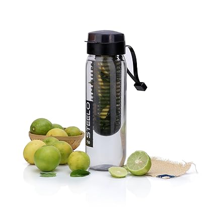 Steelo Plastic Fruit Infuser Bottle, 700ml, Black