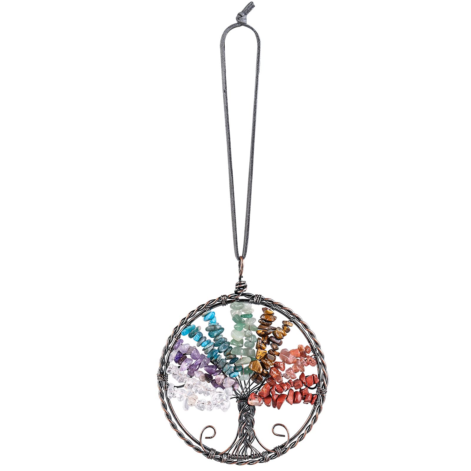 mookaitedecor 7 Chakra Crystal Tree of Life Hanging Ornament Wall Art Decor Gemstone Reiki Stone Gifts for Friends Hallway Stairs, Reiki Chakra Stone Home Decor for Good Luck