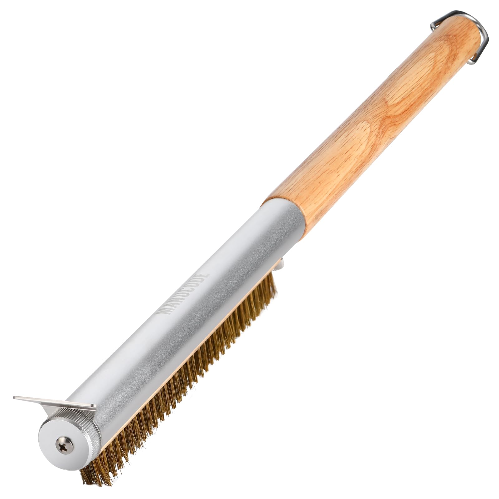 Manucode Pizzaofen Bürste mit Schaber, Messingborsten, Holzgriff, 52 cm