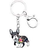BONSNY Enamel Metal Heart Rhinestone French Bulldog Key Chains For Women Kids Car Purse bag Rings Charms Pets Gift…
