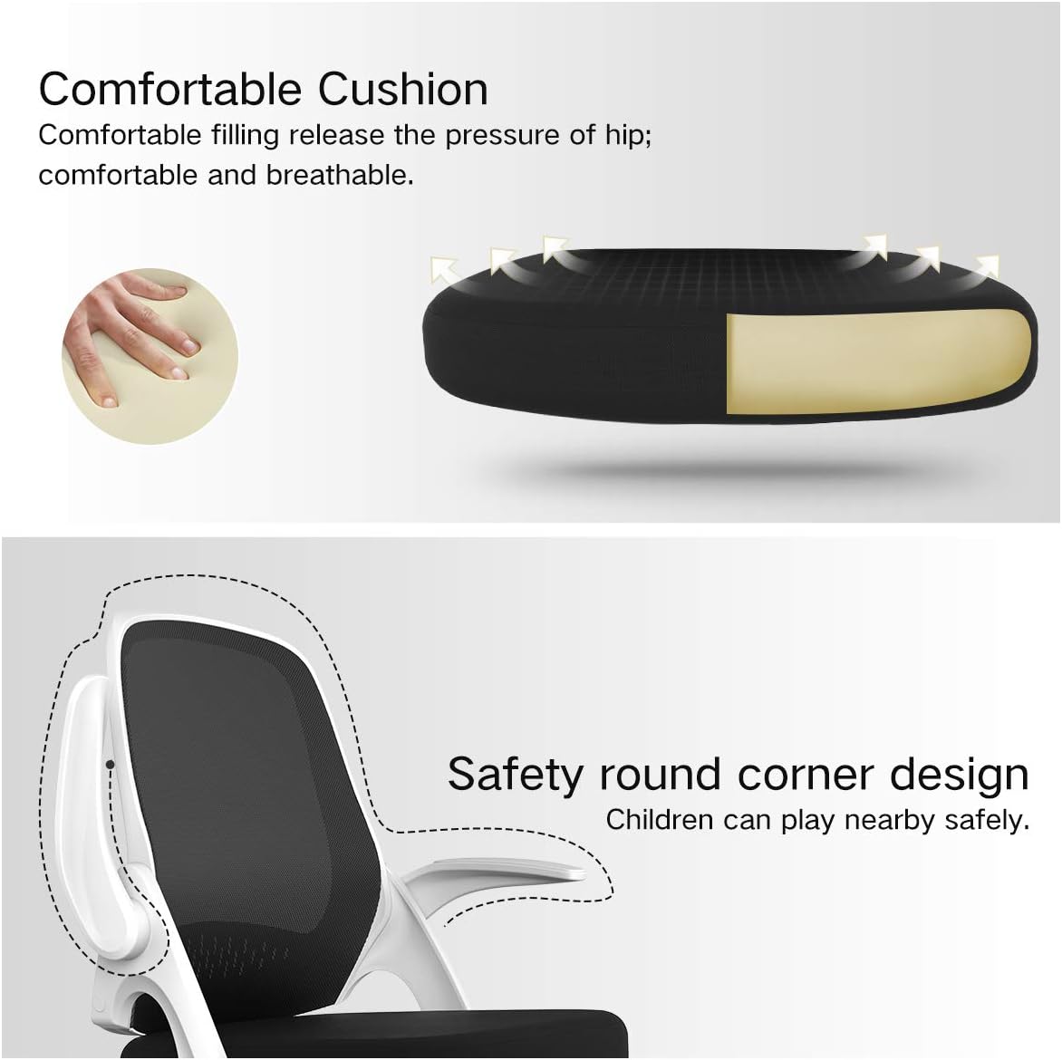 Hbada Office Task Desk Chair Swivel Home Comfort Chairs with Flip-up Arms and Adjustable Height, White: Kitchen & Dining